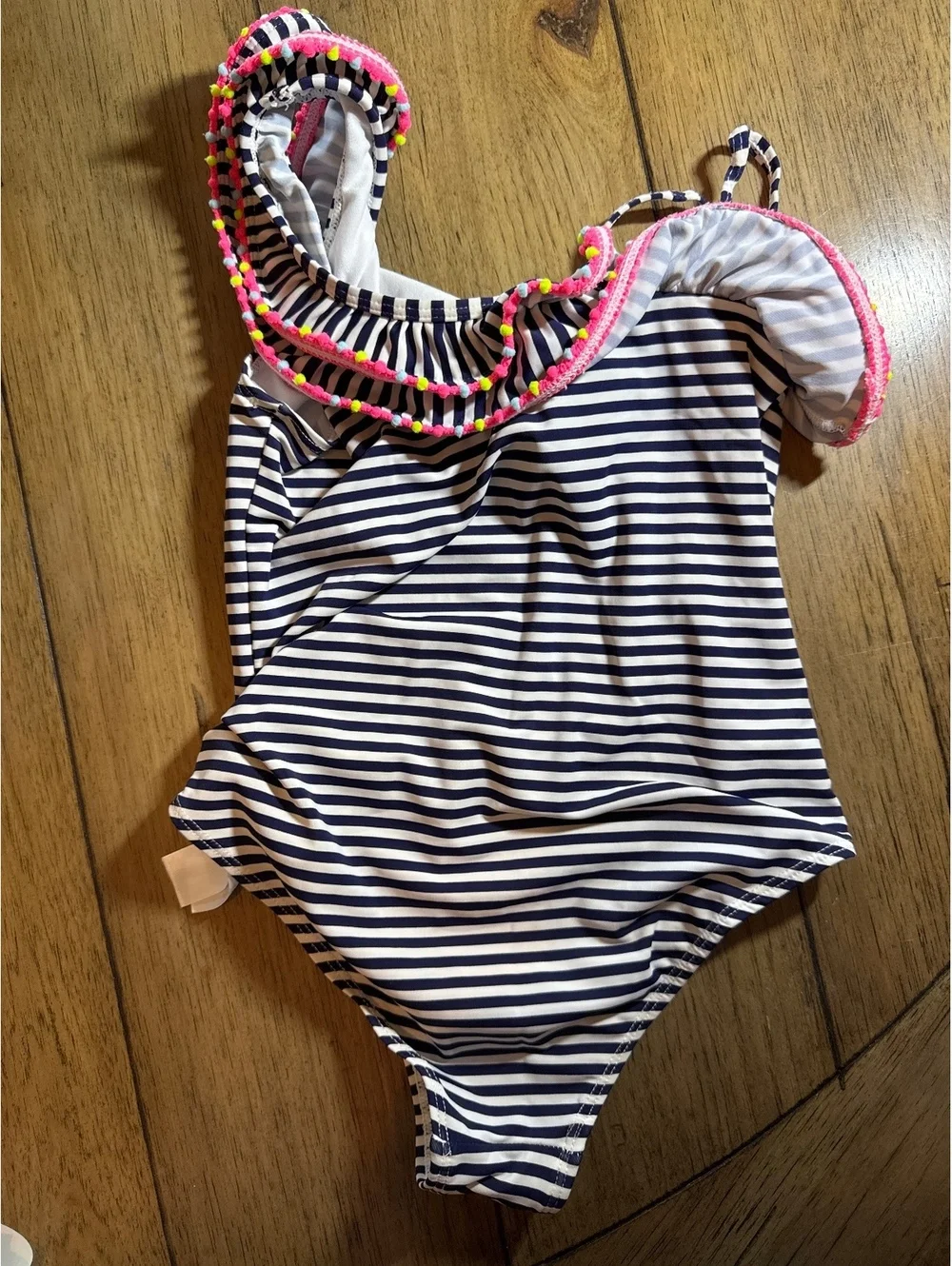 Primark Girls One-Piece Ruffle Swimsuit Navy & White Striped Size 10–11 Years